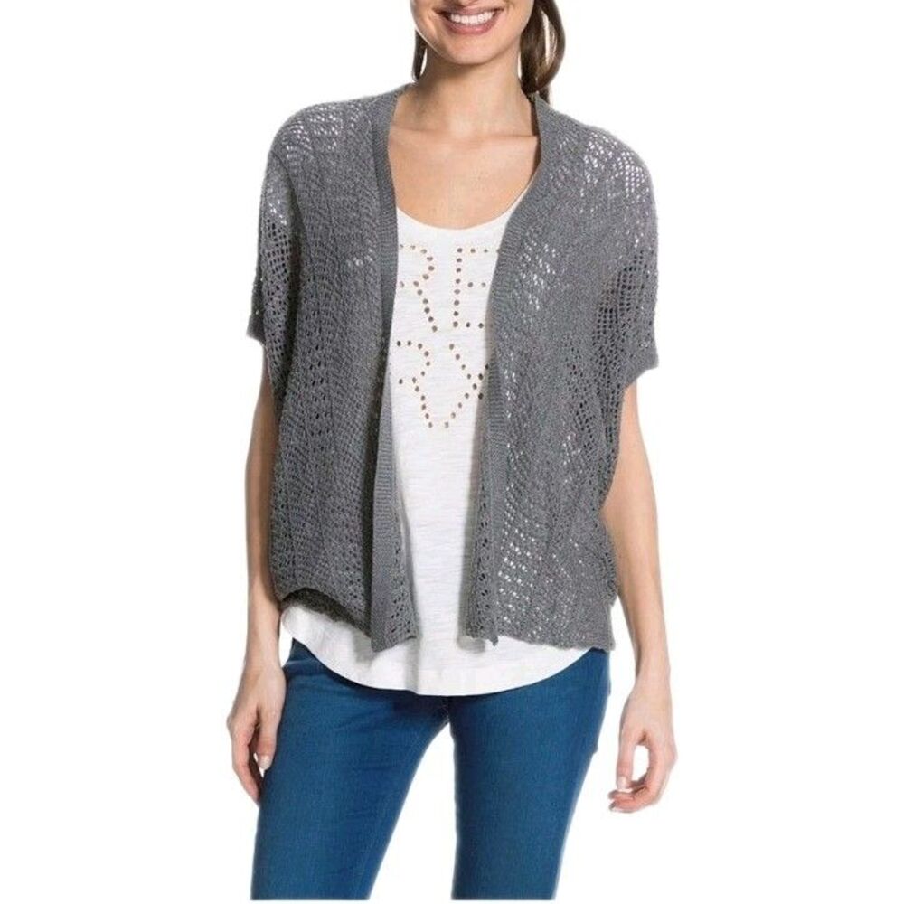 Roxy Same Old Feeling Open Knit Cardigan Sweater XL Gray Crochet Boho EUC